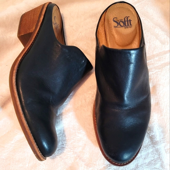 Sofft Shoes - SOFFT black genuine leather closed-toe stacked heel sandals mules shoes, size 8M